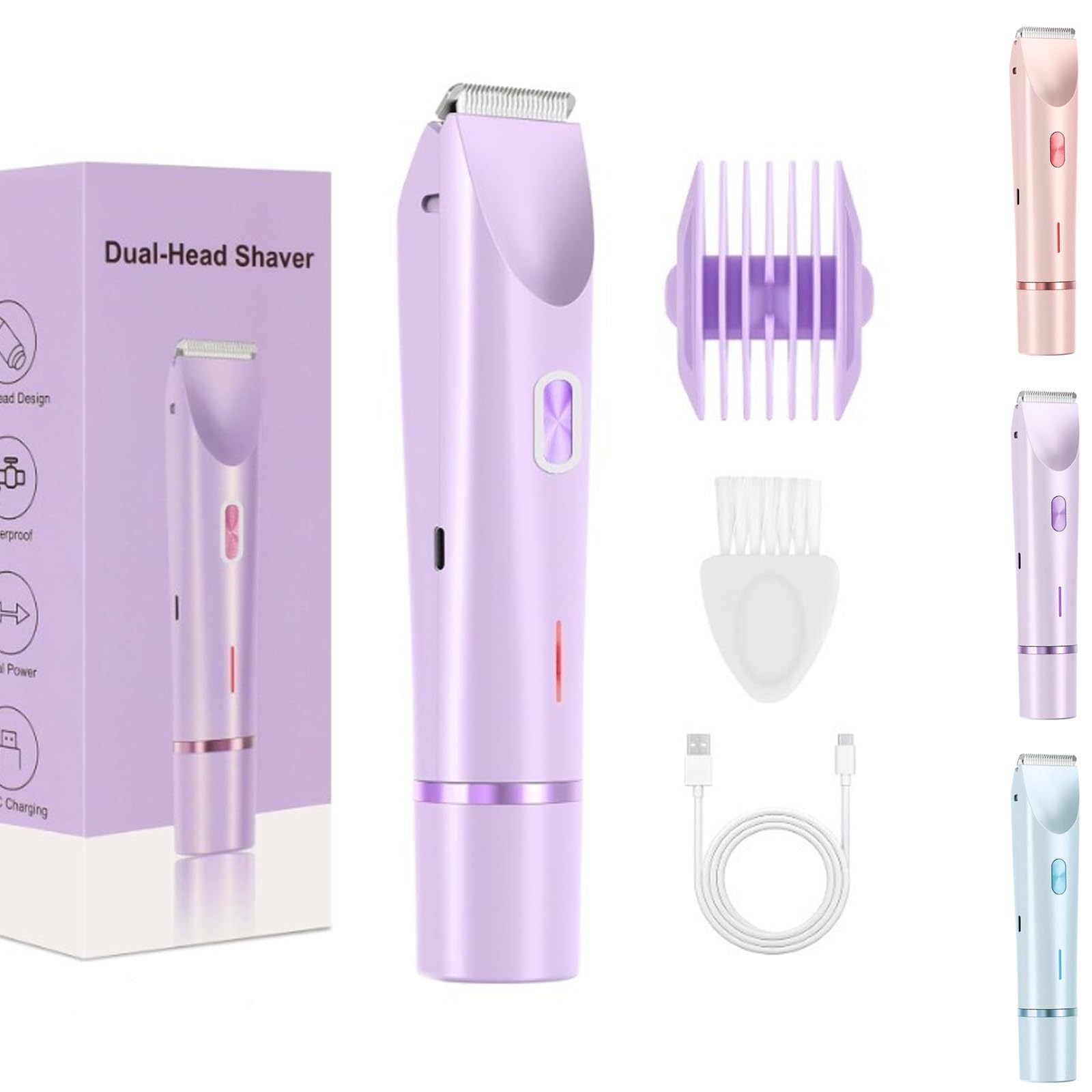 Pelvora Intimrasierer 5-In-1 Für Damen, Pelvora Intim Trimmer, Elektrischer Rasierer Damen, Mit Usb-Ladestation, Ipx7 Wasserdichter, Für Körper, Achseln, Bikini, Augenbrauen Und Nase (Lila)
