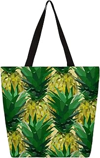 Sacola de lona feminina com estampa geométrica de abacaxi grande para homens com bolsos, sacolas de compras resistentes, sacolas de compras reutilizáveis, bolsa de ombro casual para escola, trabalho, praia, Multicor