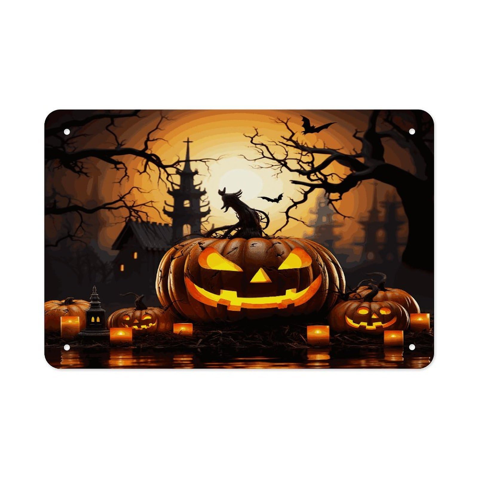 Fekiloot Style Halloween Pumpkin Metal Signs Wall Art Tin Sign