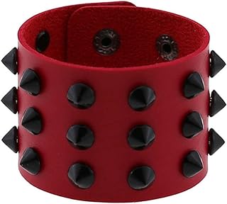 CABULE Harajuku-8 - Pulseras con remaches punk para mujer, estilo gótico, de piel sintética, color rojo