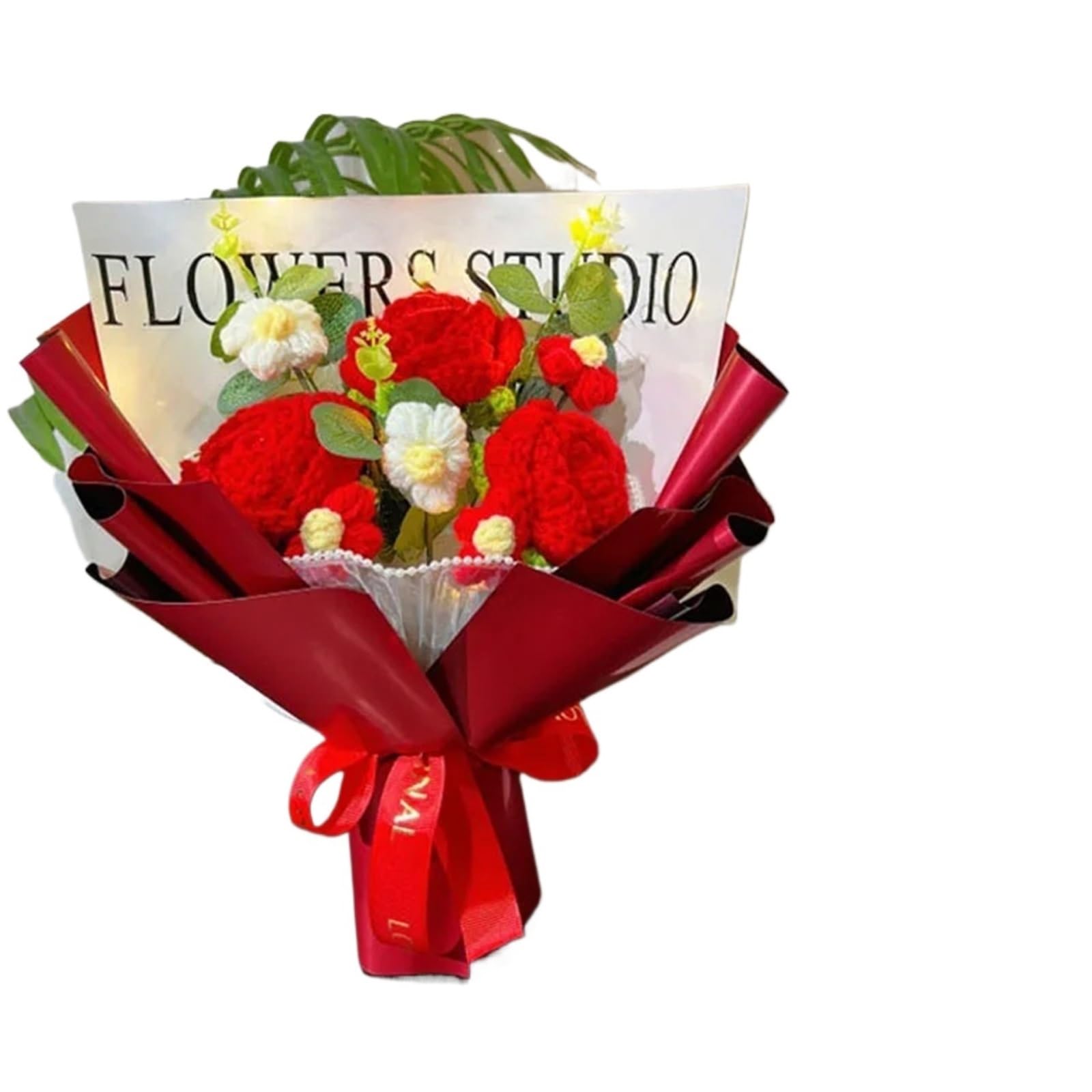 FCfpxwtz Artificial Crochet Flower, Hand Knitted Crochet Graduation Flower Bouquet Multicolor With Gift Bag(Red)