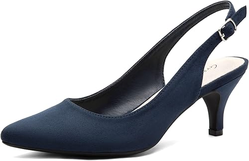 Greatonu - Zapatos de tacón bajo con puntera puntiaguda y correa detrás del talón para mujer