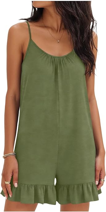 Ruziyoog Womens Romper Sleeveless Tank Jumpsuit Casual Loose Summer Solid Color Beach One Piece Shorts Playsuit with Pockets