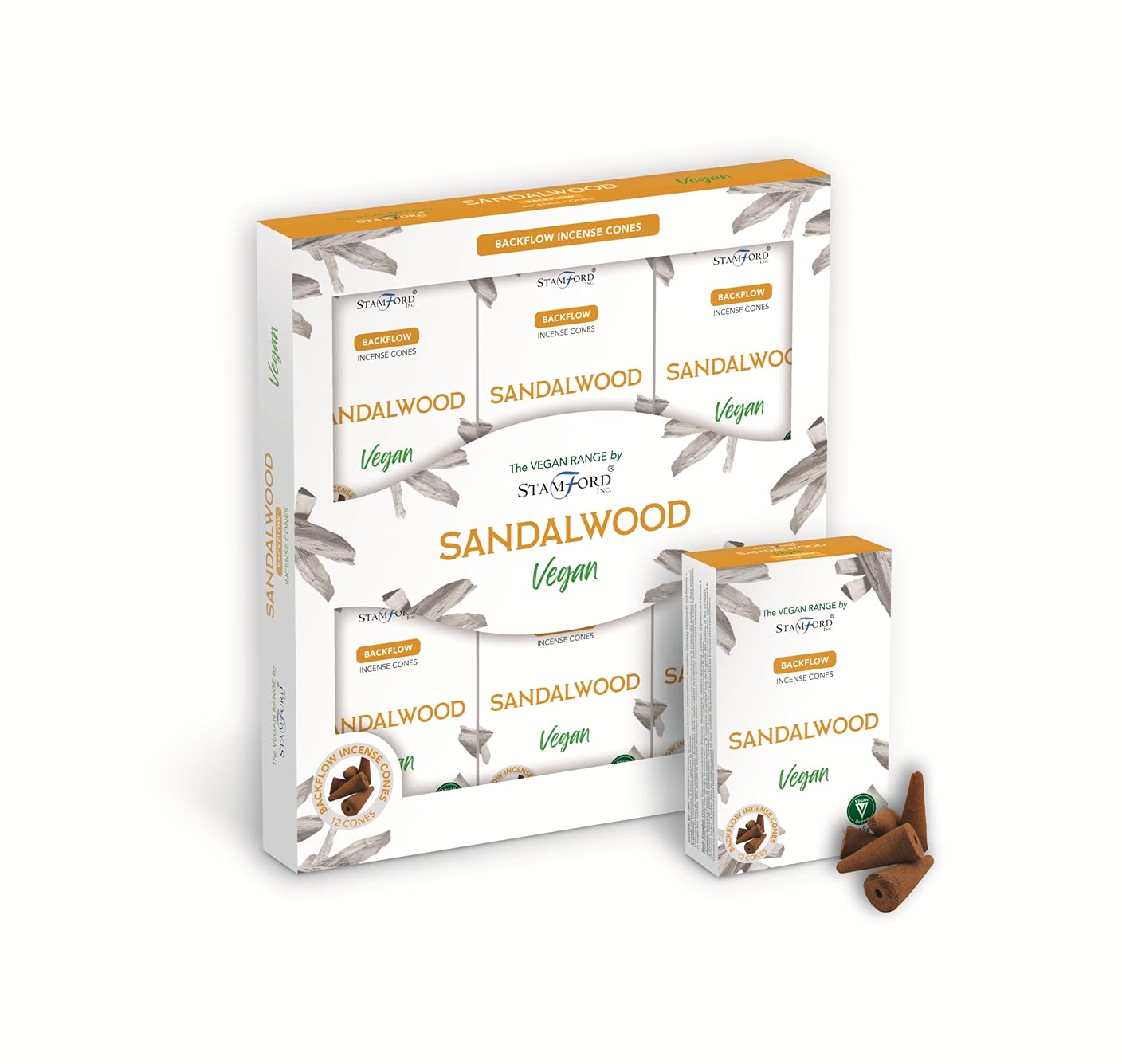 Stamford Inc. White Stamford Vegan Patchouli Incense Backflow Cones-72 Cones (Sandalwood)