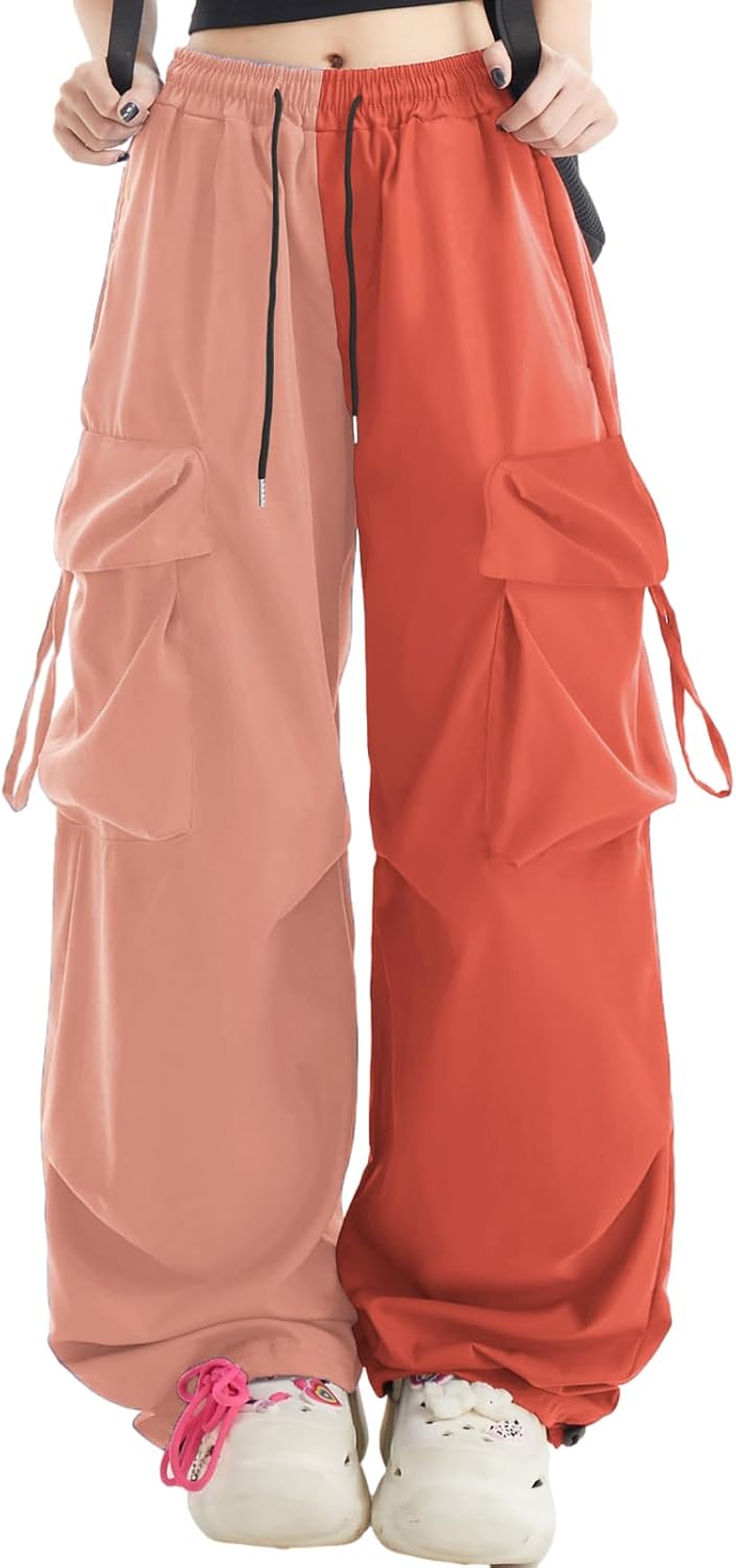 Skateboard Frog Women Y2K Baggy Streetwear Hip Hop Parachute Pants Lightweight Wide Leg Drawstring Cargo Pants Dance