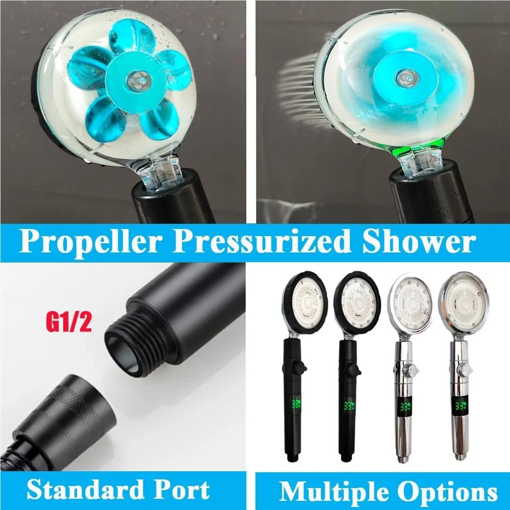 Alcachofa de ducha LED de alta presión con pantalla digital de temperatura, cabezal de ducha turbo portátil con boquilla de cambio de color 3/7 para una experiencia de baño sin control de temperatura