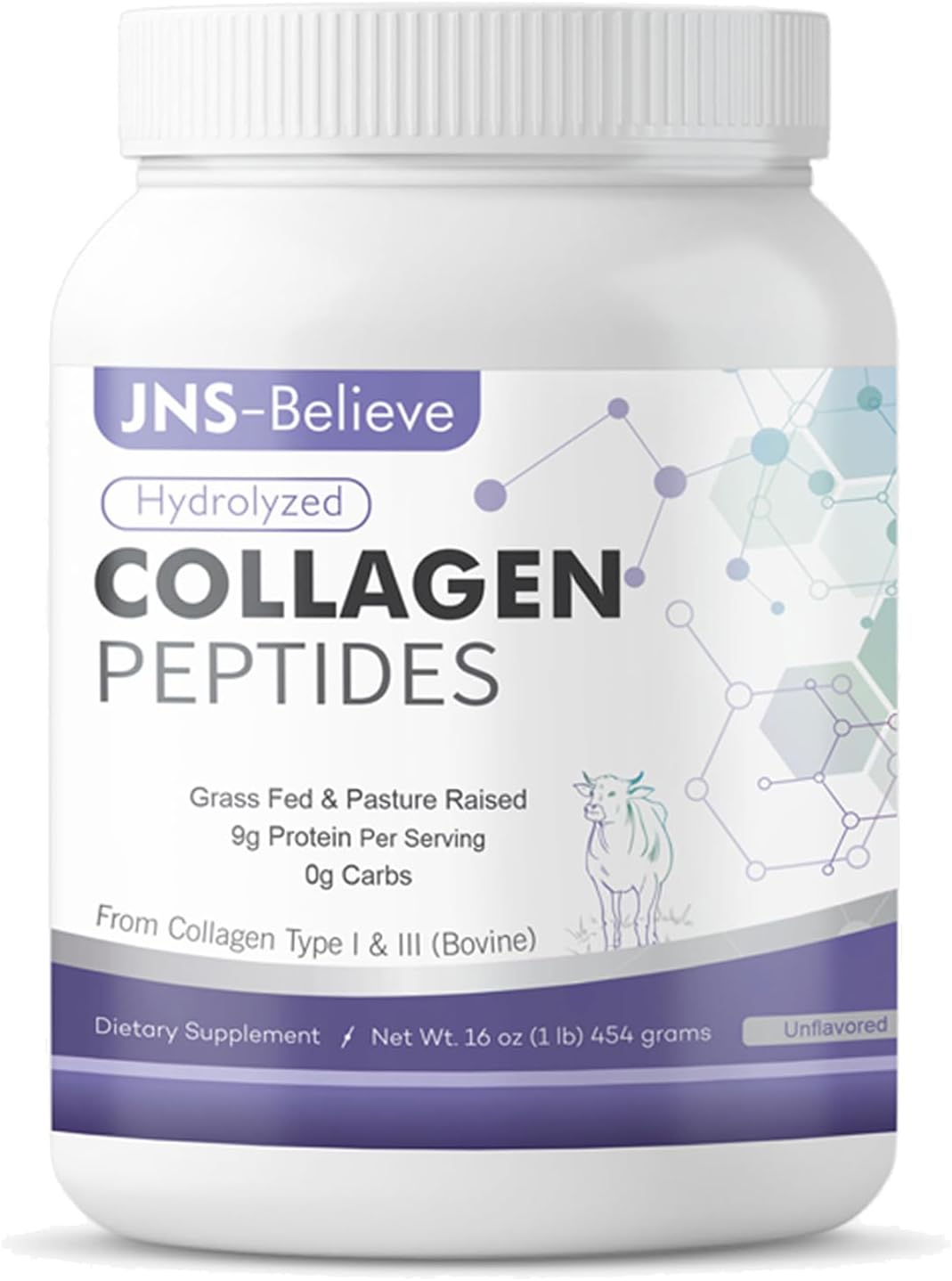 Collagen Peptides Powder for Skin, Hair and Nails, Bovine hydrolyzed Collagen peptides for Women and Men, Unflavored Protein Supplements, 16 oz, 45 Servings