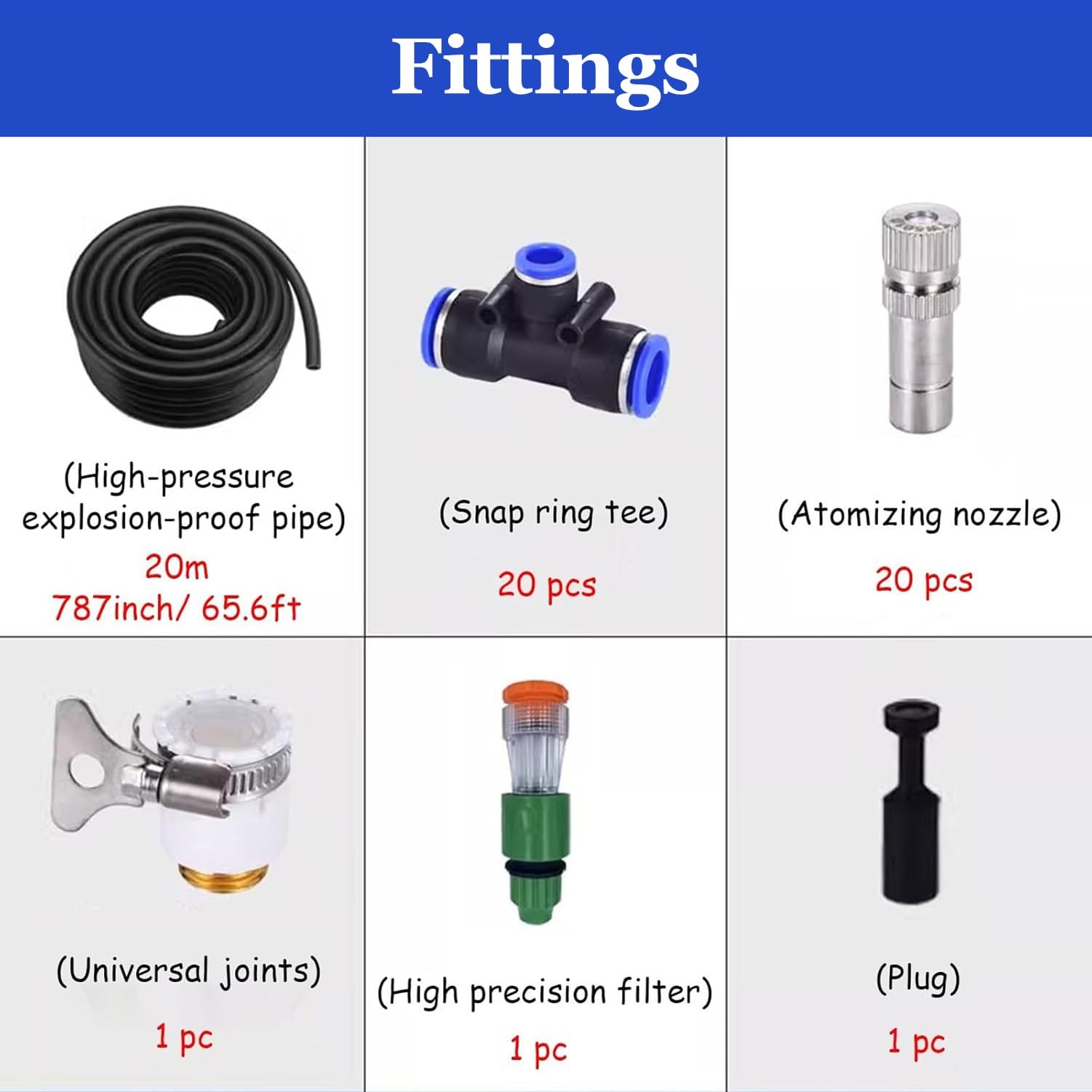 Kit di irrigazione con acqua nebulizzata in PE | Kit di irrigazione a nebulizzazione di diverse dimensioni nero for il raffreddamento della serra sul tetto(20m/65.6ft)