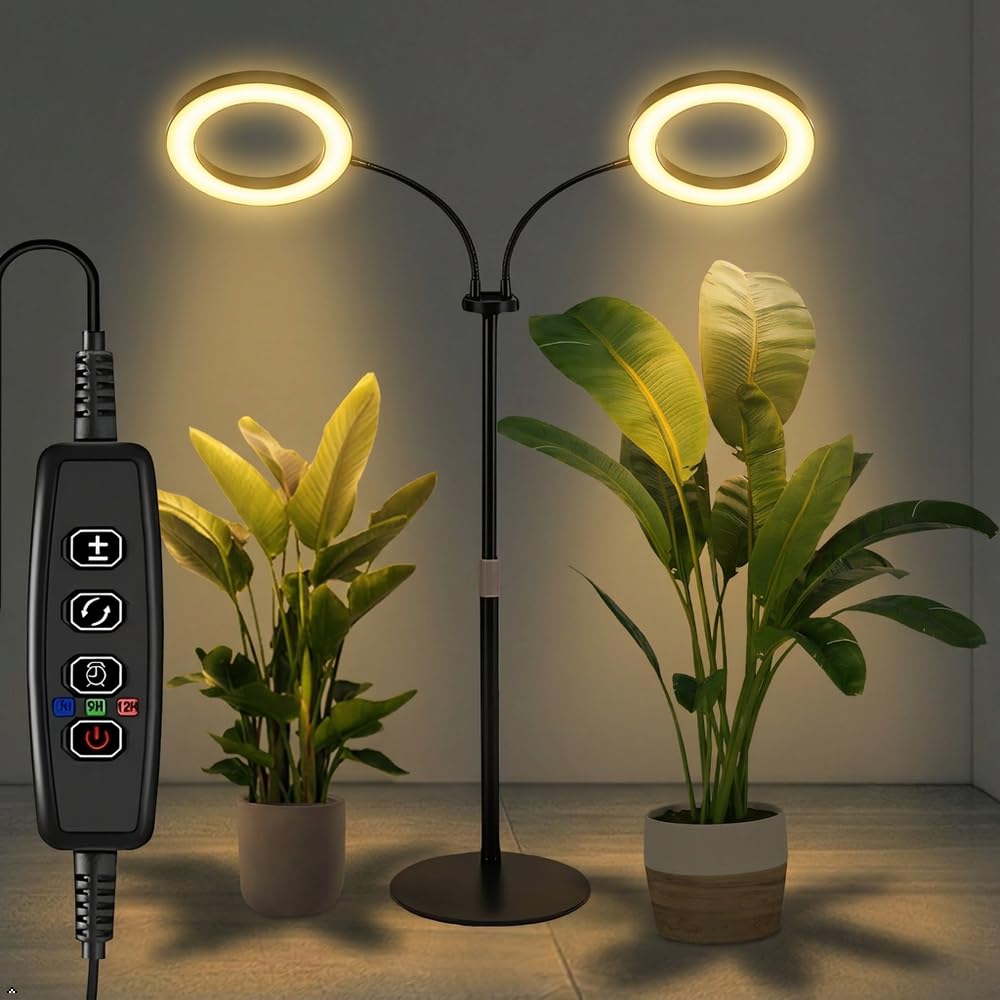 Rouzin Dual Head Grow Lights for Indoor Plants, Full Spectrum Grow Light 144 LEDs Plant Lights, Adjustable Height (23-67 in) for Large Plants, Plant Growing Lamp mit 3/9/12H Timer, 3 Color Modes