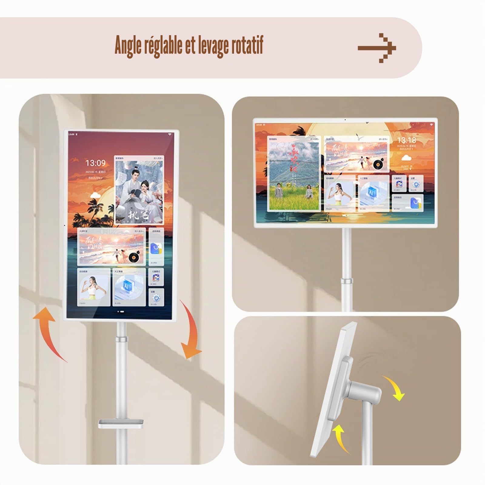 TV Portable avec Connectivité sans Fil, Smart TV 32 Pouces, Rotatable Touchscreen, Portable Display with Battery, Idéale pour Visioconférences Et Streaming