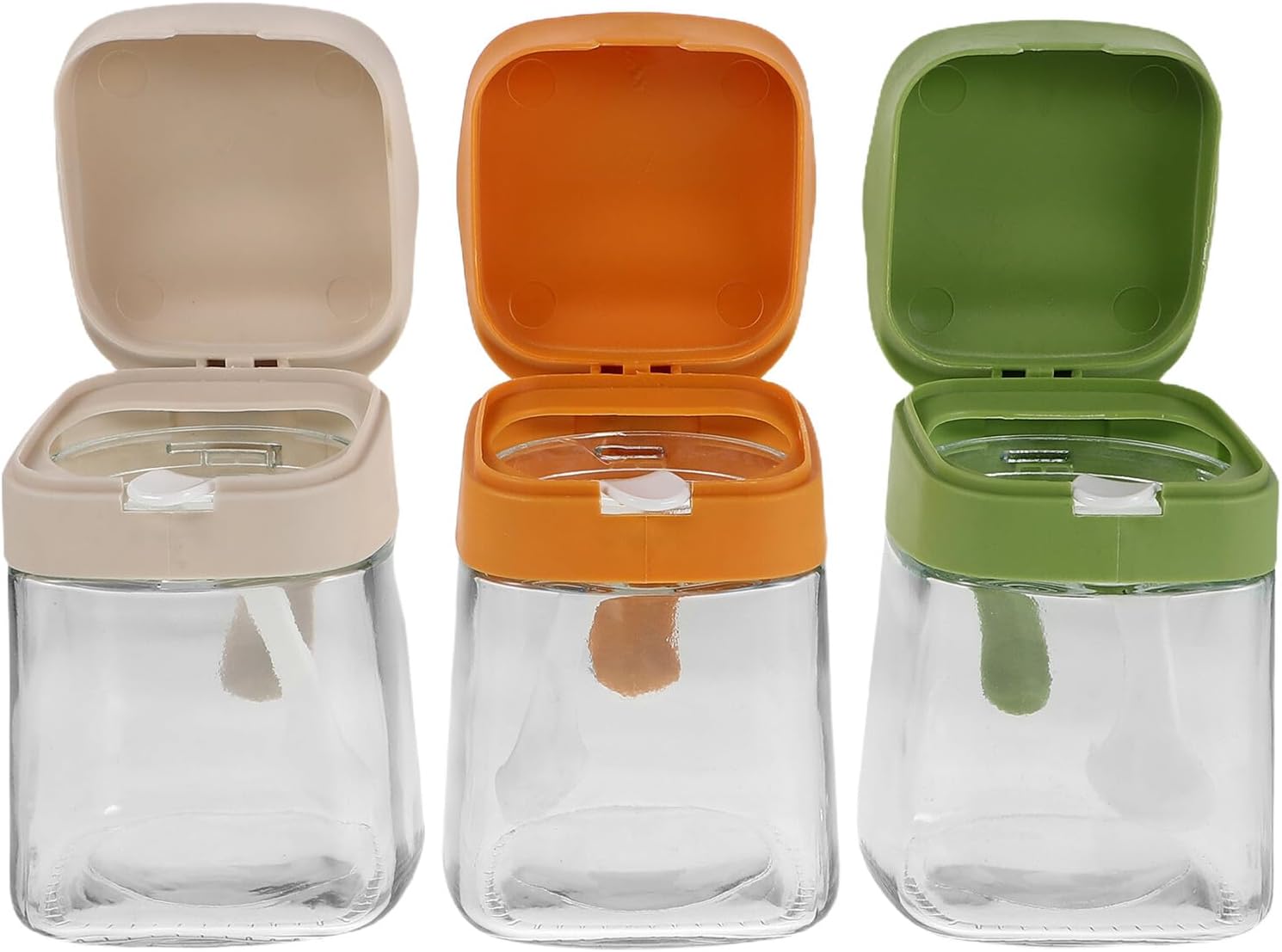 3pcs Small Glass Spice Jars with Sealed Flip Lids, Airtight Kitchen Seasoning Storage Containers for Organized Cooking and Condiment Holding