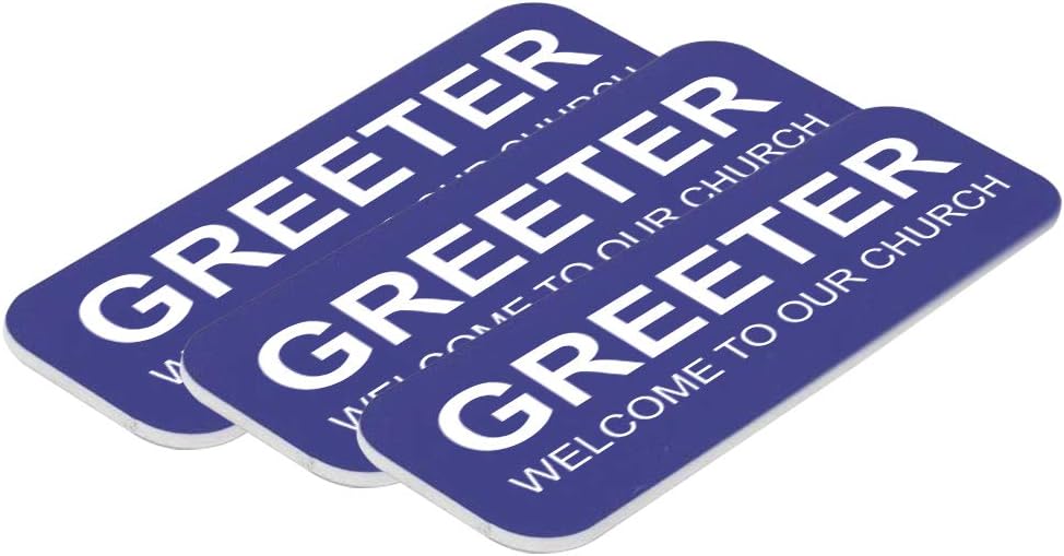 Greeter Welcome to Our Church 1 x 3 Name Tag, Blue (10 Pack)