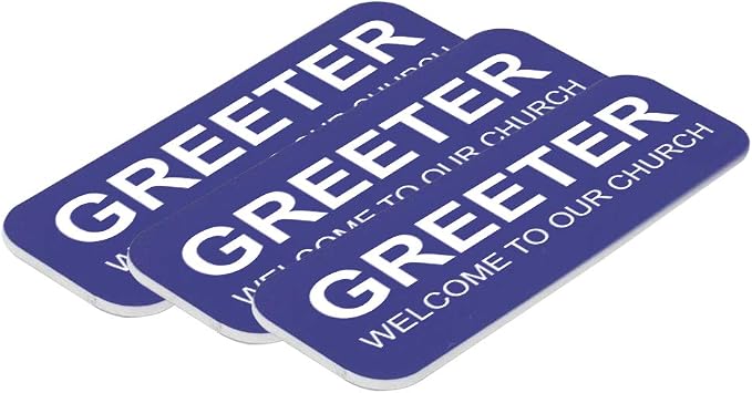 Greeter Welcome to Our Church 1 x 3 Name Tag, Blue 3 Pack
