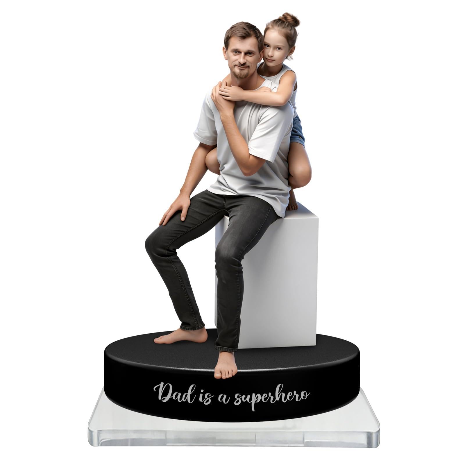 FENGHUO Custom Acrylic Figurine with Photo,Personalized 2D Cartoon Figurine Desk Ornament,Cartoon Portrait Sculpture Decor for Home Office,Gift for Birthday, Christmas, Anniversary (Father&Daughter)