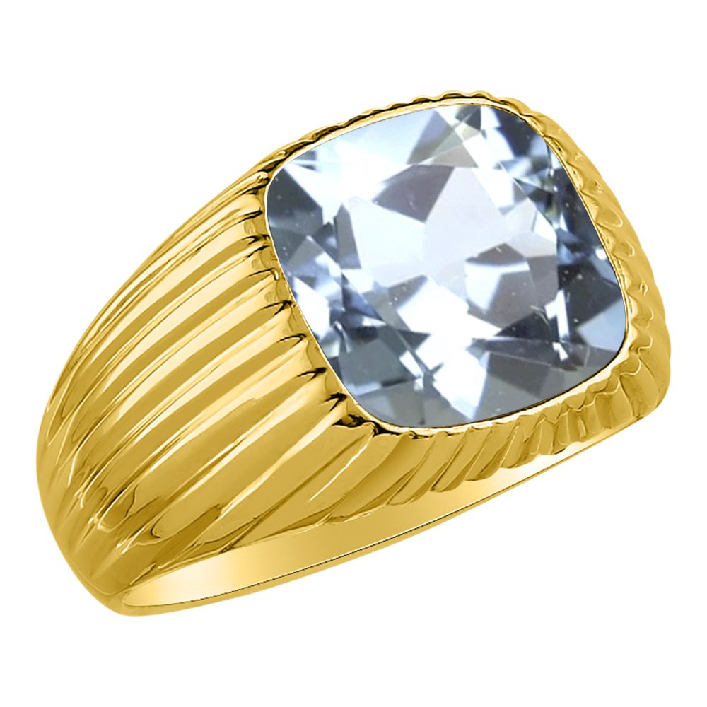 RYLOS Anillos para hombre, oro amarillo de 14 quilates, anillo de aguamarina simulado para hombre, anillos de oro para hombre