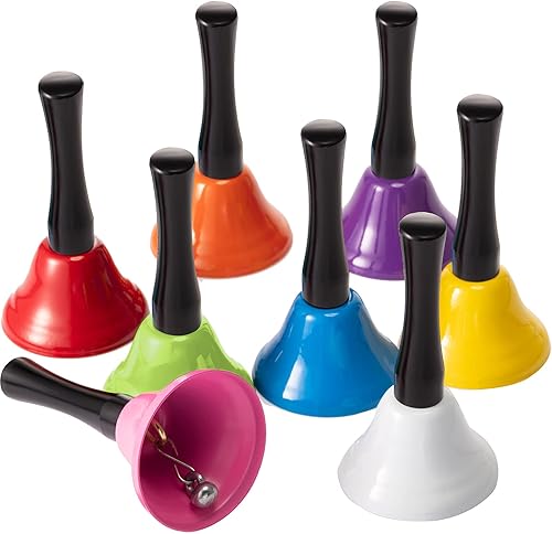 Miniatura 2 de Boao 24 campanas de mano de acero de metal, campanas de mano para servicio de llamadas, campanas de mano coloridas con asas de madera negra para