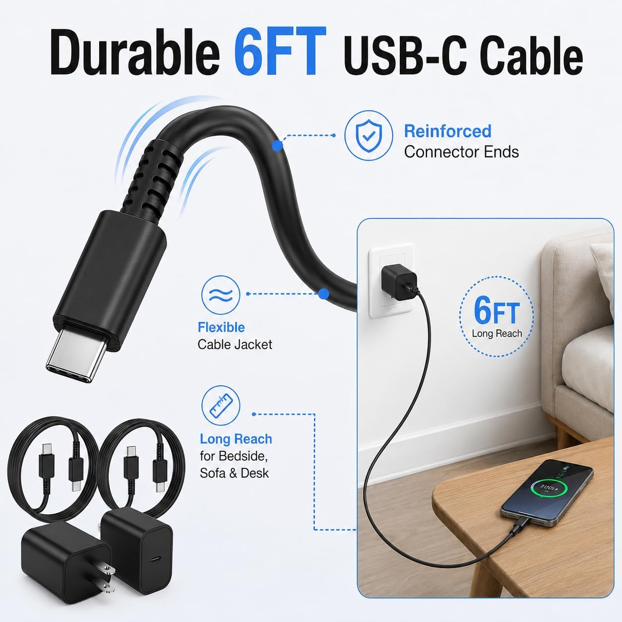 USB-C Charger for Samsung Charger Super Fast Charging, Type C Charging Block &6FT USBC Android Phone Cable Cord 2Pack for Galaxy S26/S25 S24 S23 S22 S21 S20 S10 Ultra/Plus,Galaxy Tab S11 S10 S9 S8