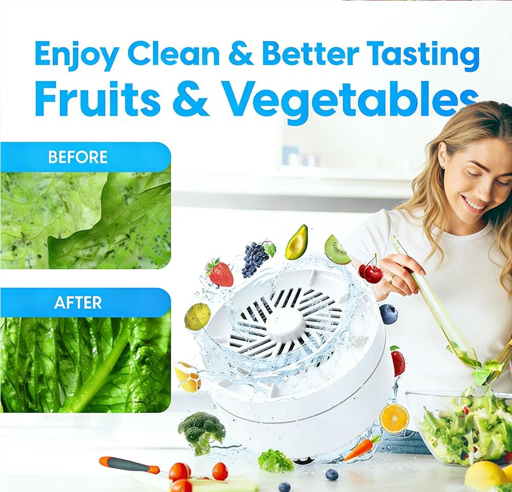 Fruit and Vegetable Cleaner Device,Portable USB Wireless Veggie Wash with Purification Technology,Periproduce Vegetable Cleaner,Portable Wireless Veggie Wash for Washing Fruits,Vegetables,Meat(White)