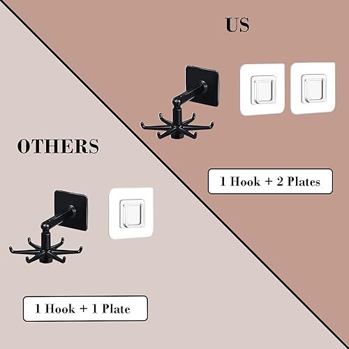 Miniatura 3 de Ganchos colgantes para utensilios de cocina, soporte de gancho de pared con rotación de 360 grados, plegable, autoadhesivo, con 6 ganchos para