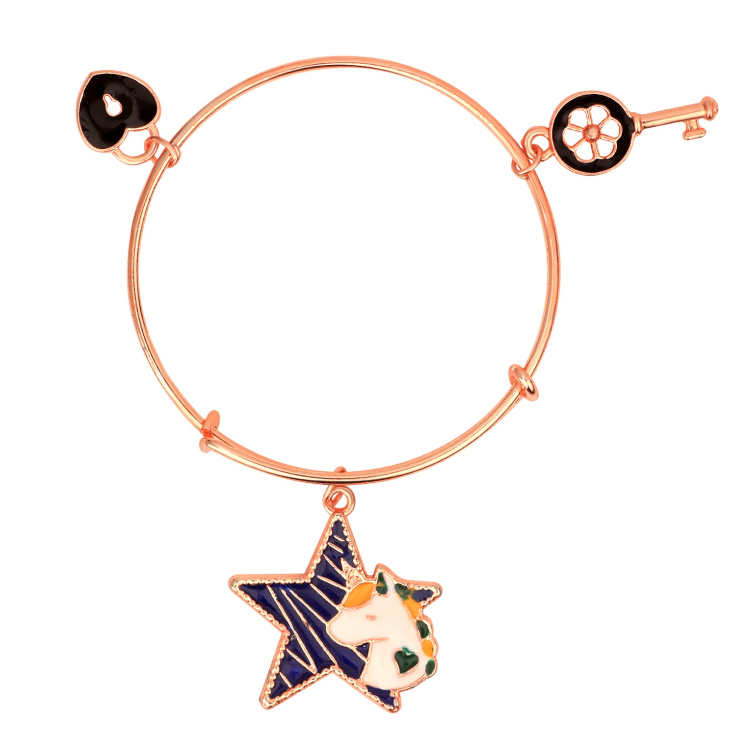 Mahi Lock Key & Star Unicorn Shaped Rose gold Plated Charm Bracelet for Kids (BRK1100837Z) (B0BFLK5577) Amazon Price History, Amazon Price Tracker