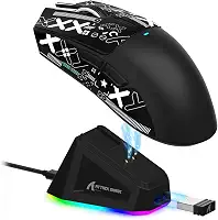 ATTACK SHARK X11 Mouse sem fio leve, 62g, RGB, conexão tri-modo (2.4G/USB-C/BT), 22K DPI, sensor PAW3311, 5 botões programáveis, base de carregamento RGB, compatível com PC/Mac-Preto+Tape
