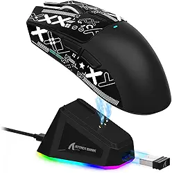 ATTACK SHARK X11 Mouse sem fio leve, 62g, RGB, conexão tri-modo (2.4G/USB-C/BT), 22K DPI, sensor PAW3311, 5 botões programáveis, base de carregamento RGB, compatível com PC/Mac-Preto+Tape