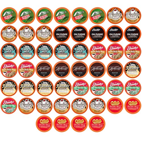 Image of Two Rivers Coffee Chocolate Overload Coffee Pods Sampler Compatible with K Cup Brewers Including 2.0, Flavored Single Serve Variety Pack, 52 Count