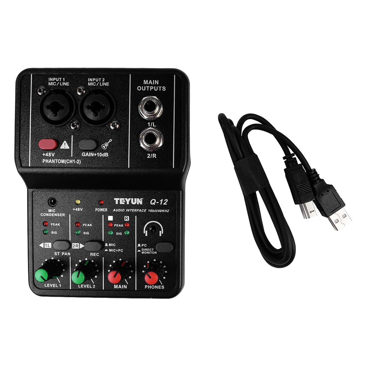 Sarini Mixer audio Mini USB a 2 canali, sistema console professionale per tavola armonica, alimentazione 48 V, mini mixer per streaming live, karaoke e registrazione