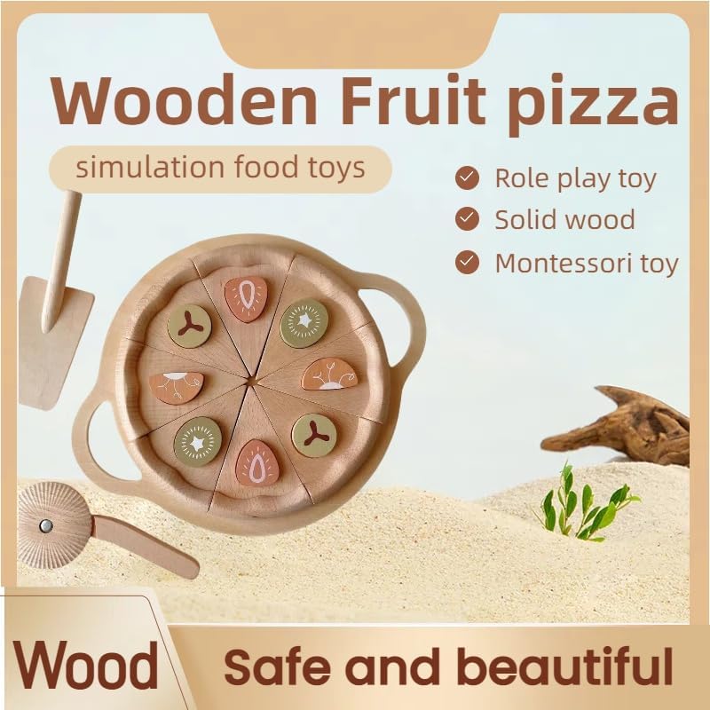 Miniatura 3 de PurpleFox, Comida de madera para jugar cocina, juguete de pizza de madera, juego de alimentos de corte, comida de juego, accesorios de cocina para