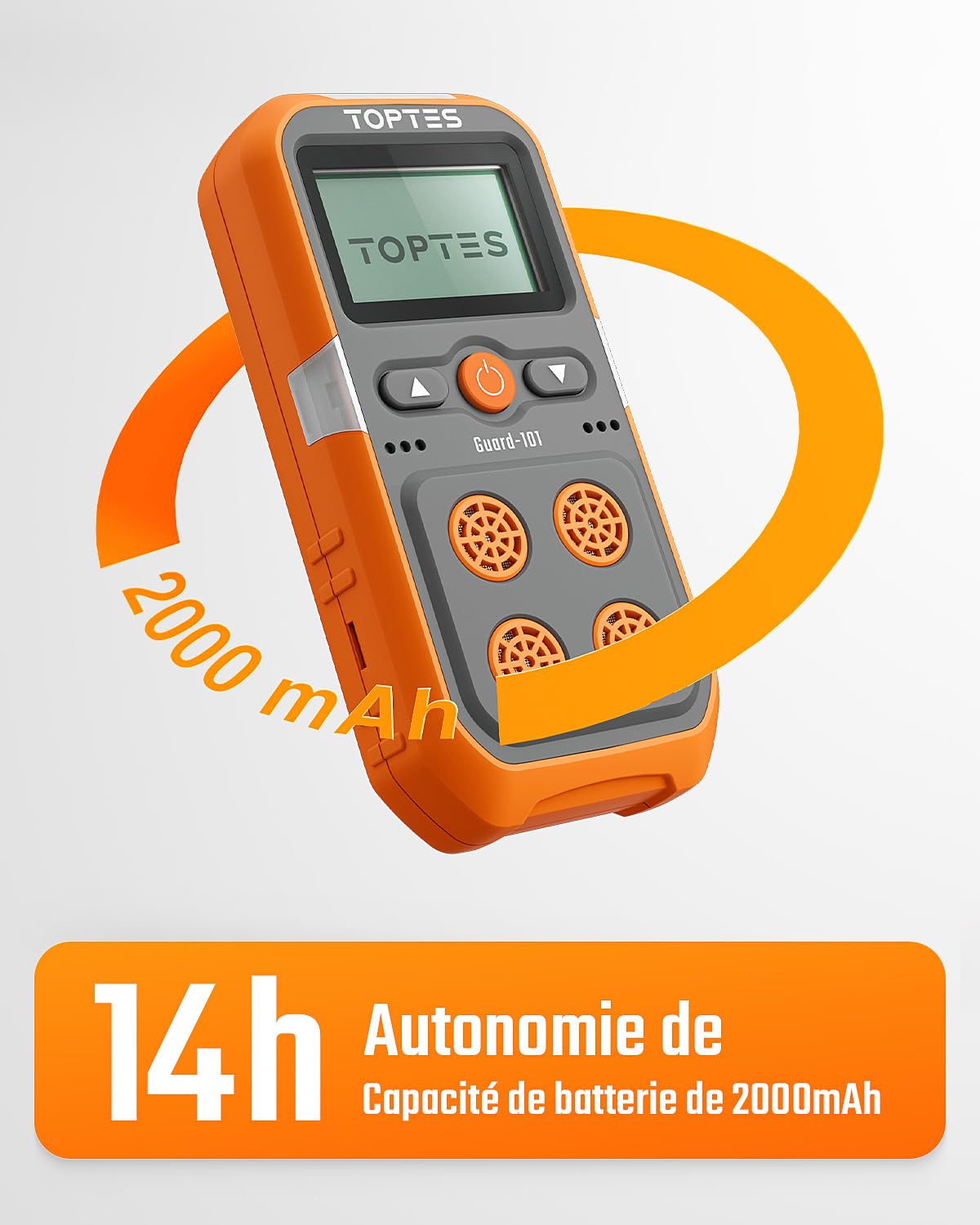 TopTes Guard-101 Détecteur De Gaz, Moniteur 4 Gaz pour H2S, CO, LEL Et O2, avec Alarme Vibrante, Visuelle Et Sonore, 14 Heures D'Autonomie, Antidéflagrant, pour Travail Et Maison - Orange