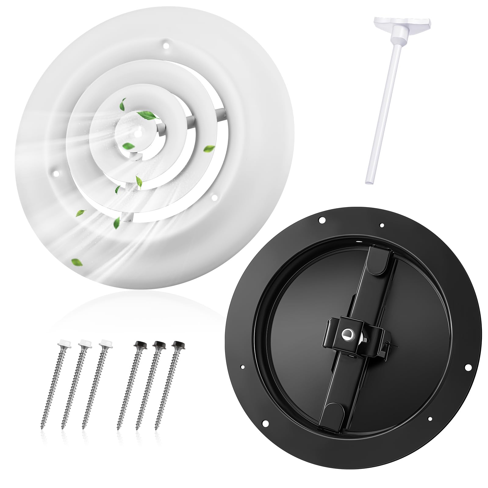 Photo 1 of Therwen 1 Pack 6 Inch Round Vent Cover Ceiling Diffuser HVAC Vent Duct Cover Replacement with Steel Butterflyi Damper Fitting in 6 Inch Duct, Outer Dimensions: 9-15/16"