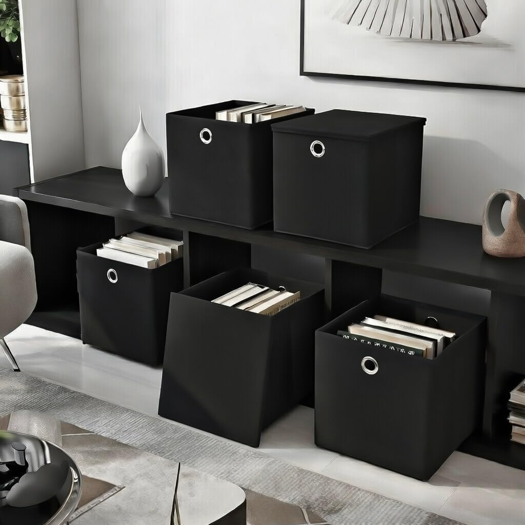 6er Set Schwarz Faltbox 28 x 28 x 28 cm Aufbewahrungsbox faltbar mit Deckel