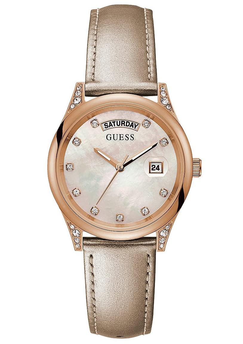 GUESS Leather Analog Mother Of Pearl Dial Womens Watch-Gw0117L1, Band Color:Beige (B08KTBPN6Q) Amazon Price History, Amazon Price Tracker
