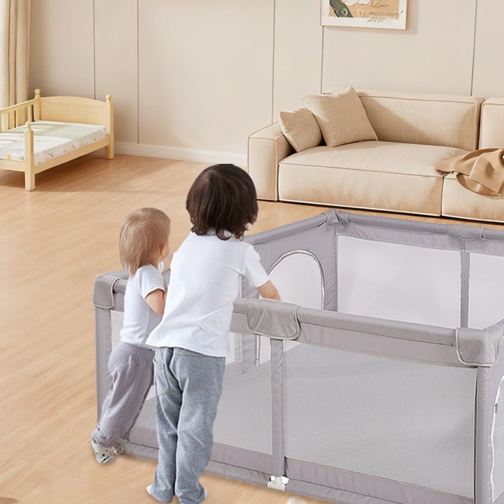 Parque infantil plegable, parque infantil, rejilla con red transpirable para interior y exterior, parque y establos con puerta con cremallera, a partir de 0 – 48 meses, 150 x 180 x 62 cm