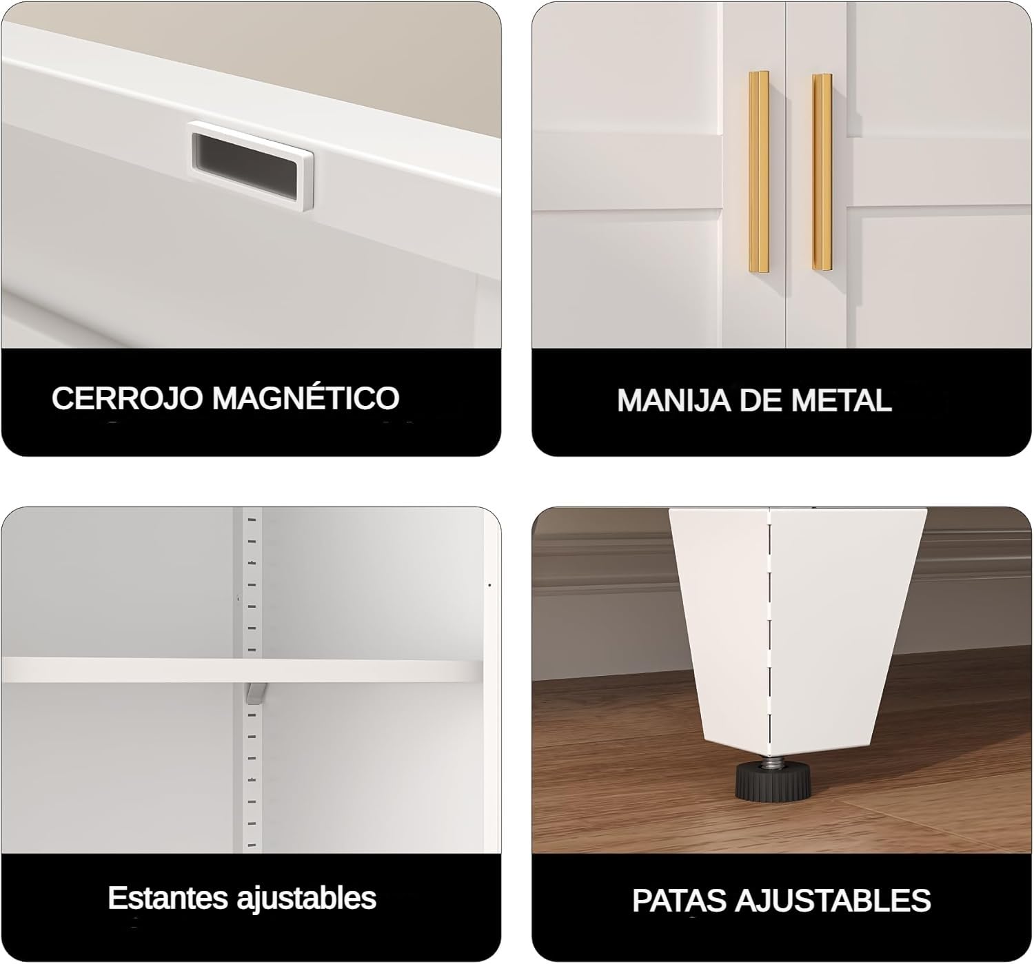 Armario Metalico Alacena, Aparador Comedor de Metal, Armario Cocina Almacenaje con Estantes Regulables, Área culinaria, Salón, 35x70x155cm, Blanco