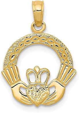 Saris and Things 14k Yellow Gold Solid Claddagh Charm Pendant