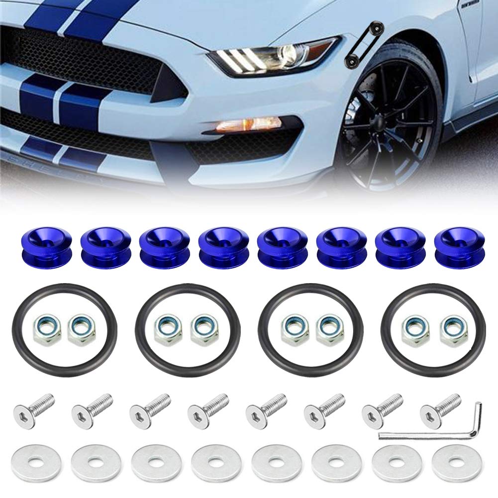 Leasinder8Pcs Universal Fit Finish Bumper Quick Release Front Rear Bumper Fastener Kit For Car Bumper Trunk Fender Hatch Lid (Blue)