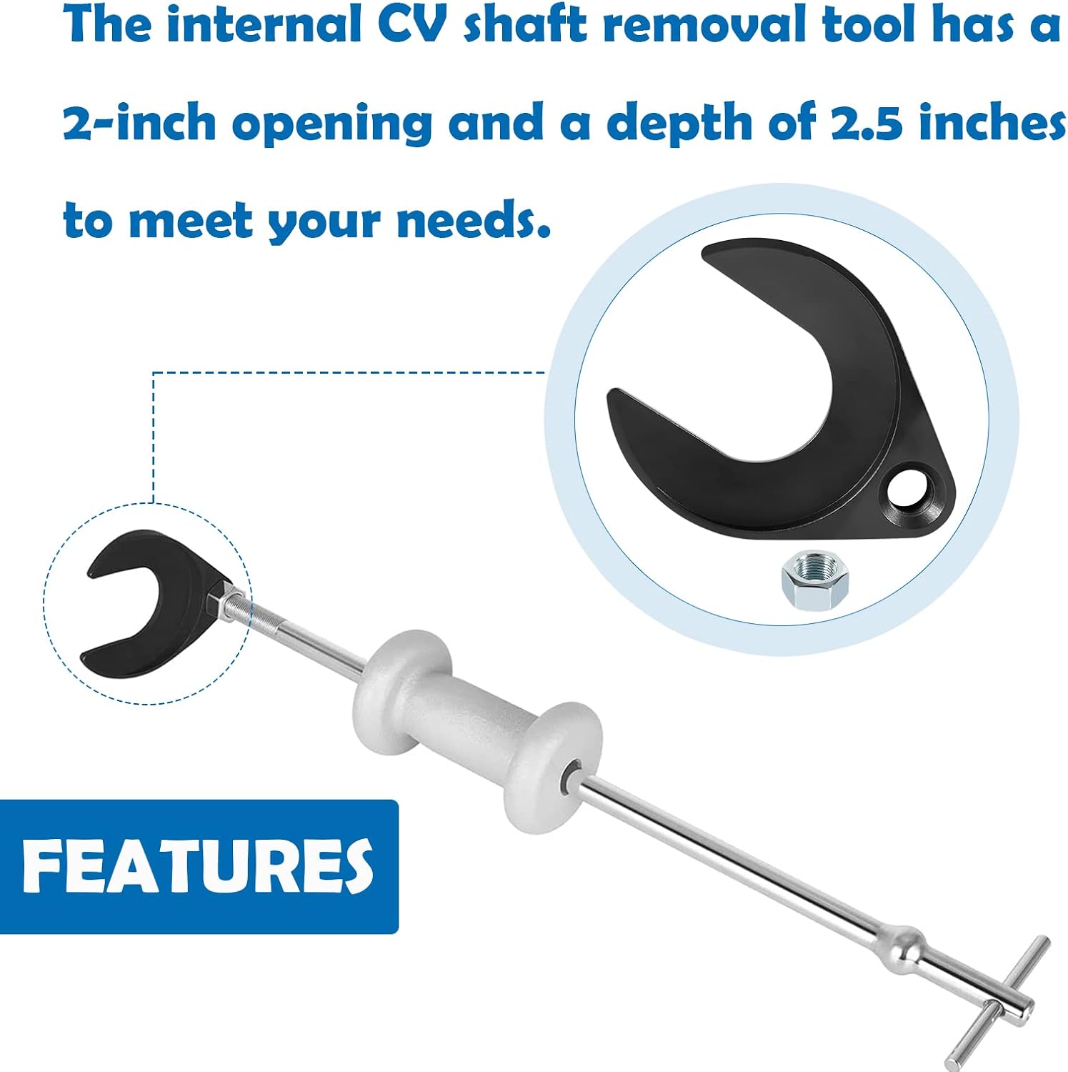 CV Axle Removal Tool 48mm with Nut,Front Wheel Drive Axle Pulley Attachment,CV Joint Slide Hammer Adapter,Front Wheel Drive Fork Joint Shaft,CV Axle Puller,Fits slide hammers with 5/8-inch x18 threads