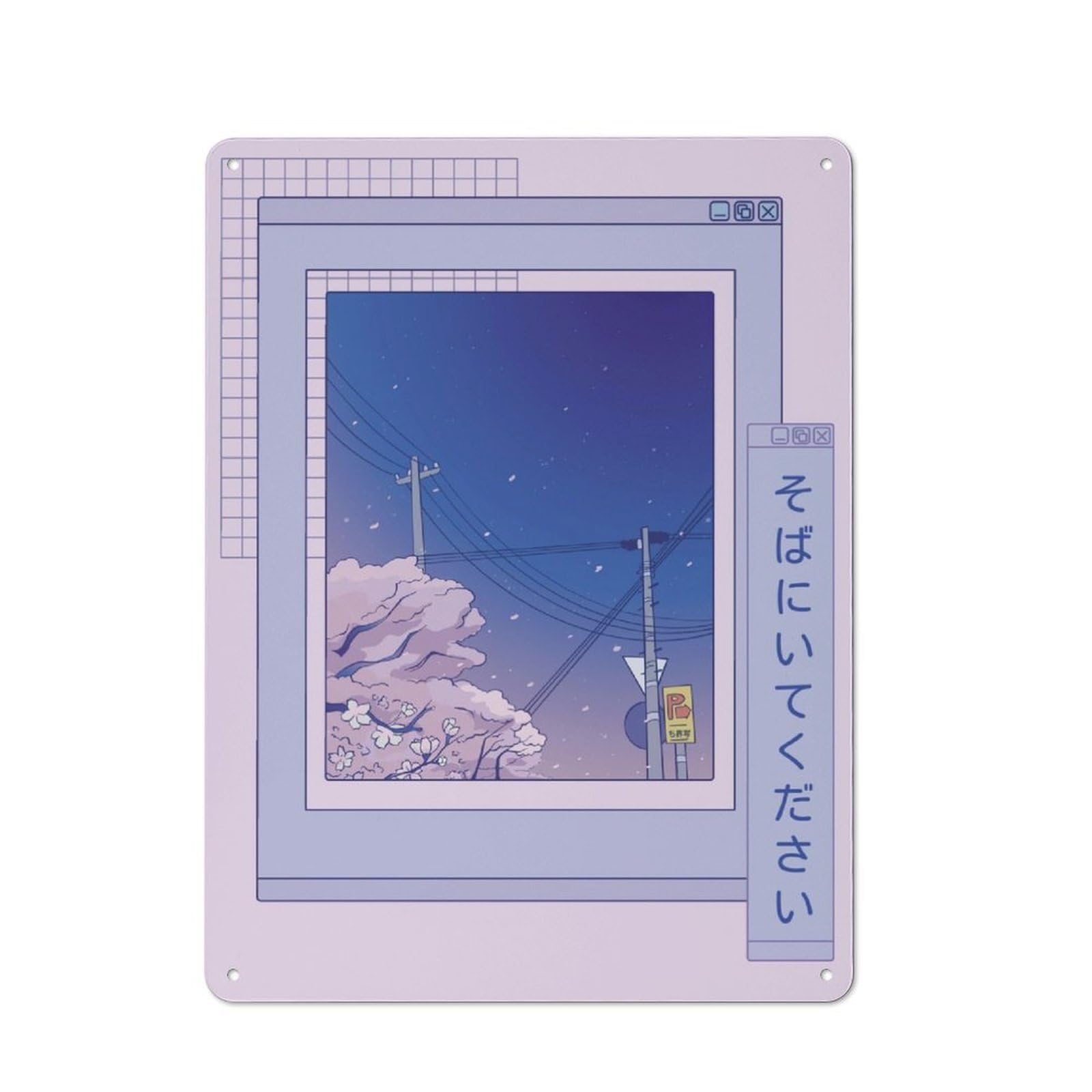 Junmoney Vaporwave Sakura Lofi Fuji Tin Wall Plaque 40X30cm With For Studio Or Craft Room, For Cooler-Season Styling In Studio And Craft Room