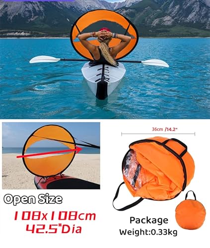 Floving Pop up Kajak Wind Segel, Faltbares Downwind Segel, Tragbare Kanus Downwind Segel, Kajak Segel, Kajaks Kanus (Orange)