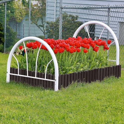Aufun 2,3m Holzoptik Beeteinfassung zuschneidbar Beetumrandung Rasenkante Palisadenzaun Holzzaun klein Beetbegrenzung Palisaden Deko Gartenpalisade Beetzaun (Braun)