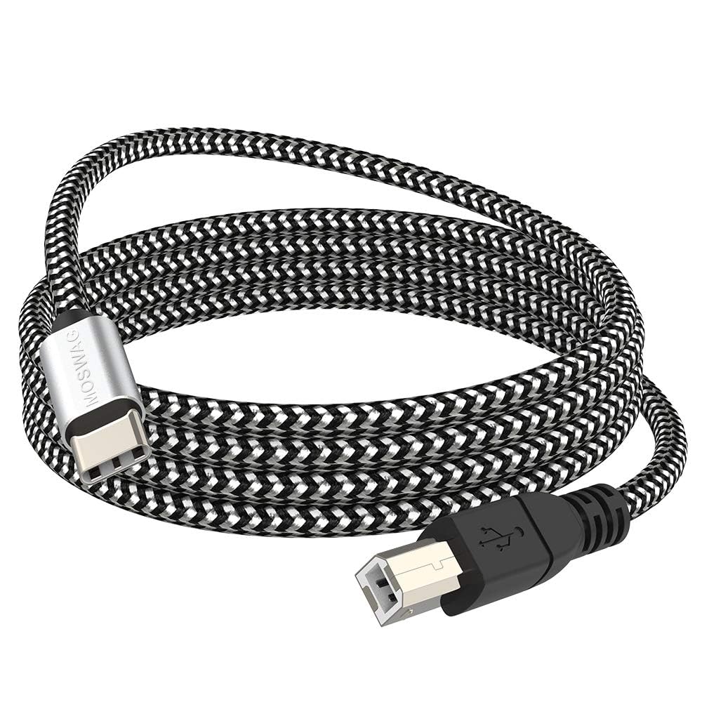 MOSWAG Cable USB B a USB C 480 Mbps 1M, Cable MIDI Impresora, Trenzado Nylon con Carcasa Aluminio, para Impresora, Teclado MIDI, Smartphone, Sintetizador, Interfaz de Audio, Controlador, Escáner