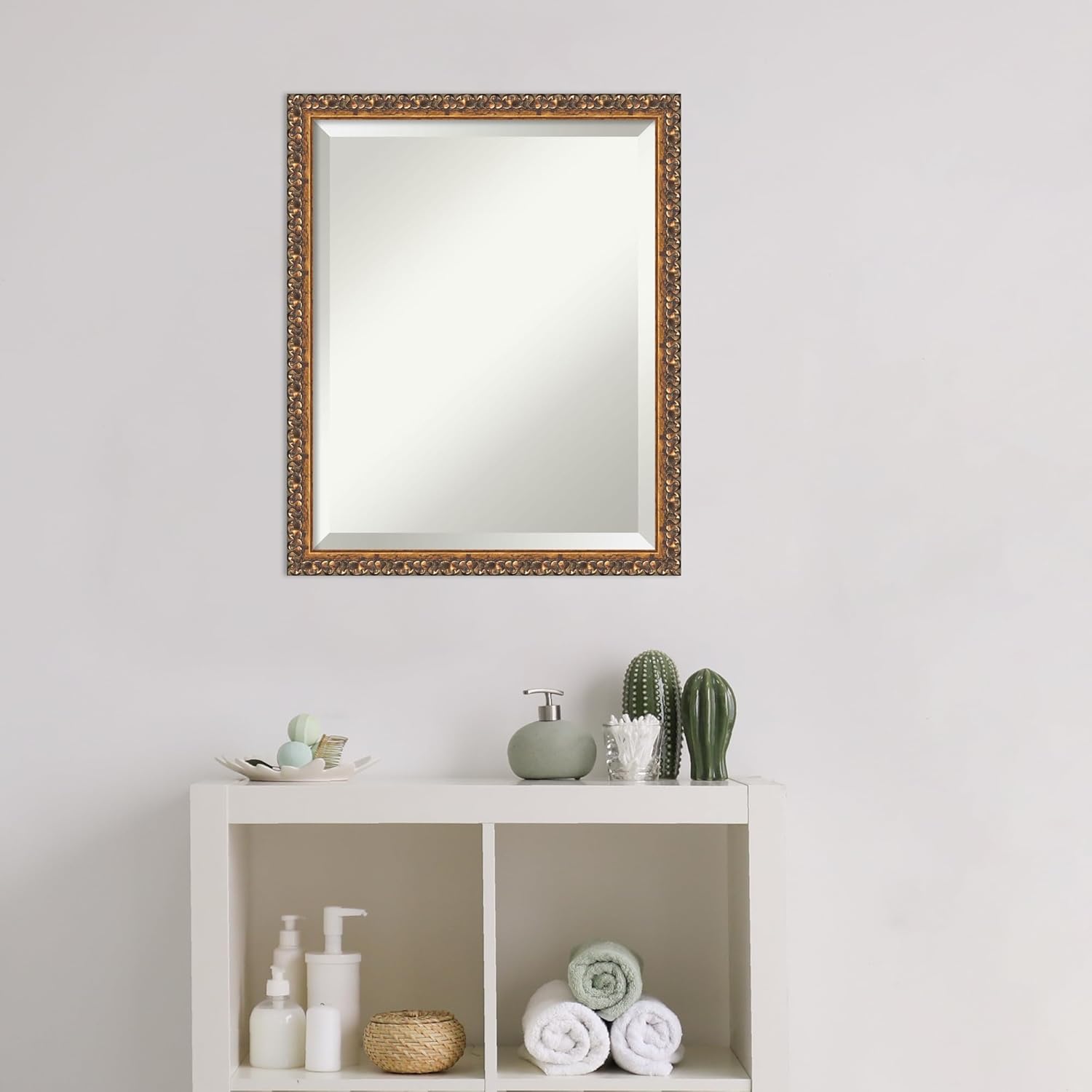 Amanti Art Bronze Bathroom Mirror for Over Sink, 22x18 Antique Bronze Rectangle Vanity Mirror, Small Traditional Wood Frame, Hangs Horizonally and Vertically, Bathroom Wall Decor, Beveled Edge