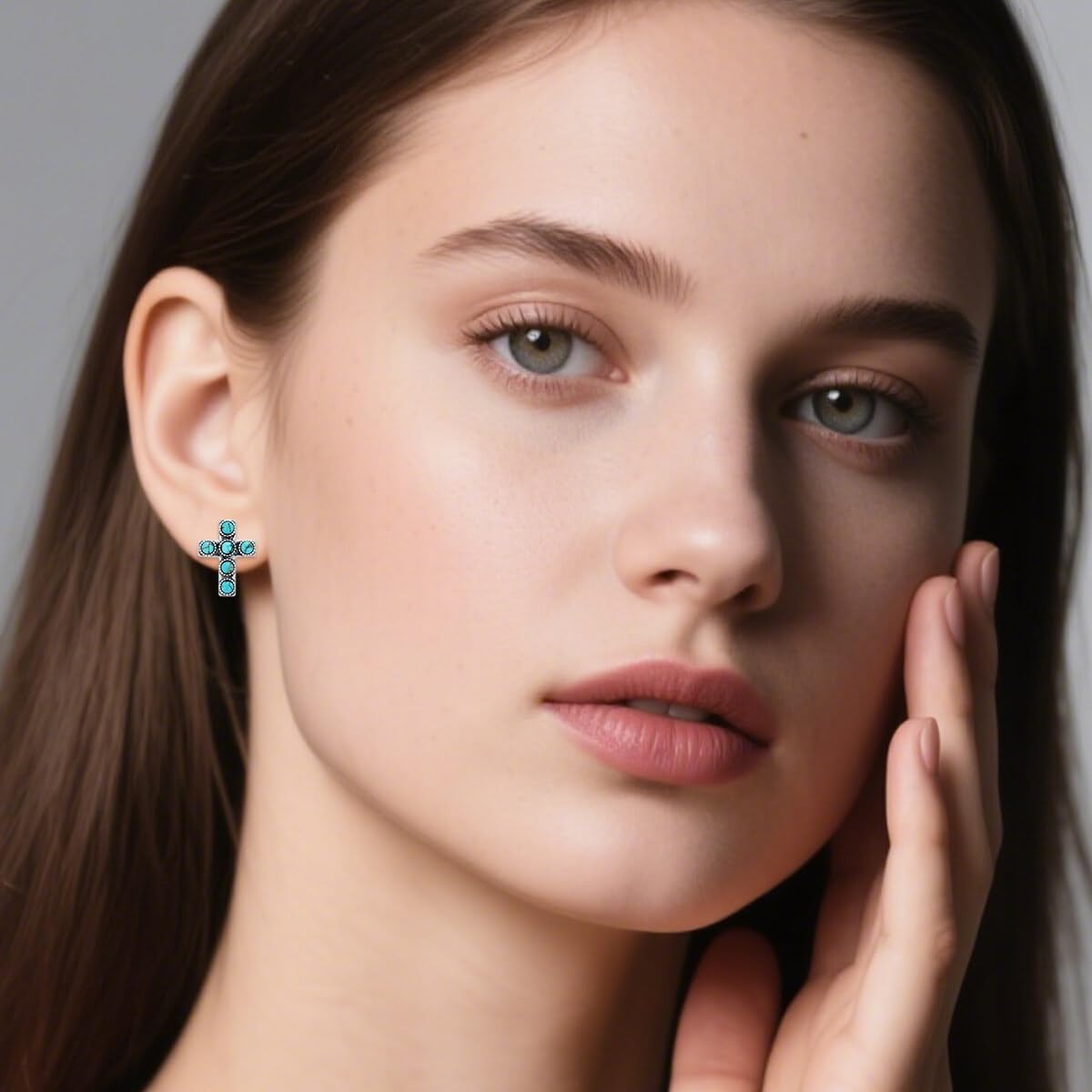 Turquoise Cross Earring 925 Sterling Silver Natural Turquoise Cross Stud Earrings Western Jewelry Gifts for Women