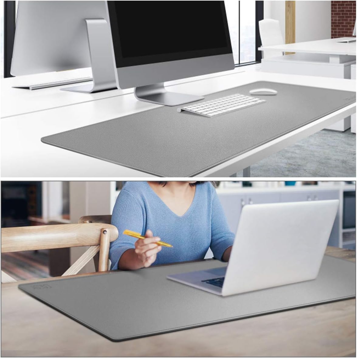 Bеѕt Dеаl Grey PU Leather Desk Pad Extended Gaming Mouse Pad Keyboard Mat Dual Use Waterproof Writing Desktop Mat for Office/Home (Size L 39.4 x 15.7)