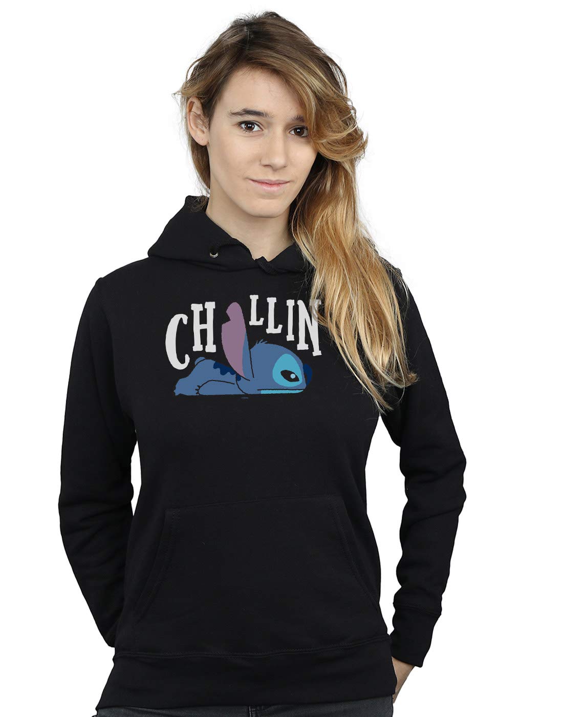 Absolute Cult Women's Black Disney Lilo And Stitch Chillin Hoodie Medium