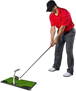 MObyat Golf Swing Trainer, Portable Golf Hitting Aid Simulators with Suction Cups, 5 Height Adjustments/ 360° Automatic Ball Return, Premium Turf Training Mat Indoor/Outdoor for Woods, Irons