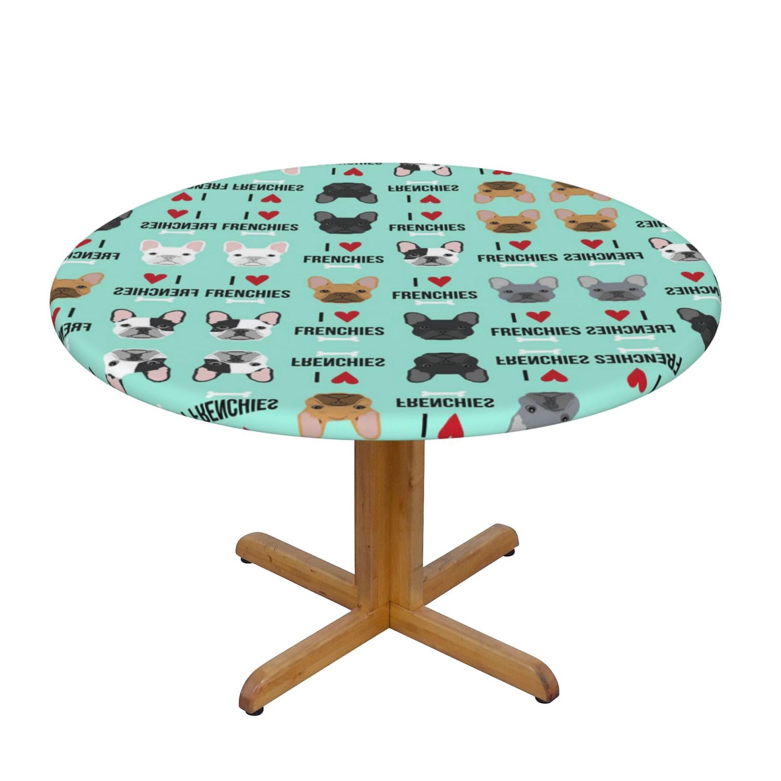 ESNAIUVCD Dog print Waterproof Round Tablecloth,Outdoor Table Cloth with Elastic Edged, Elastic Tablecloth Wipeable, Garden Table Cloth Suitable for sizes 90cm-140cm
