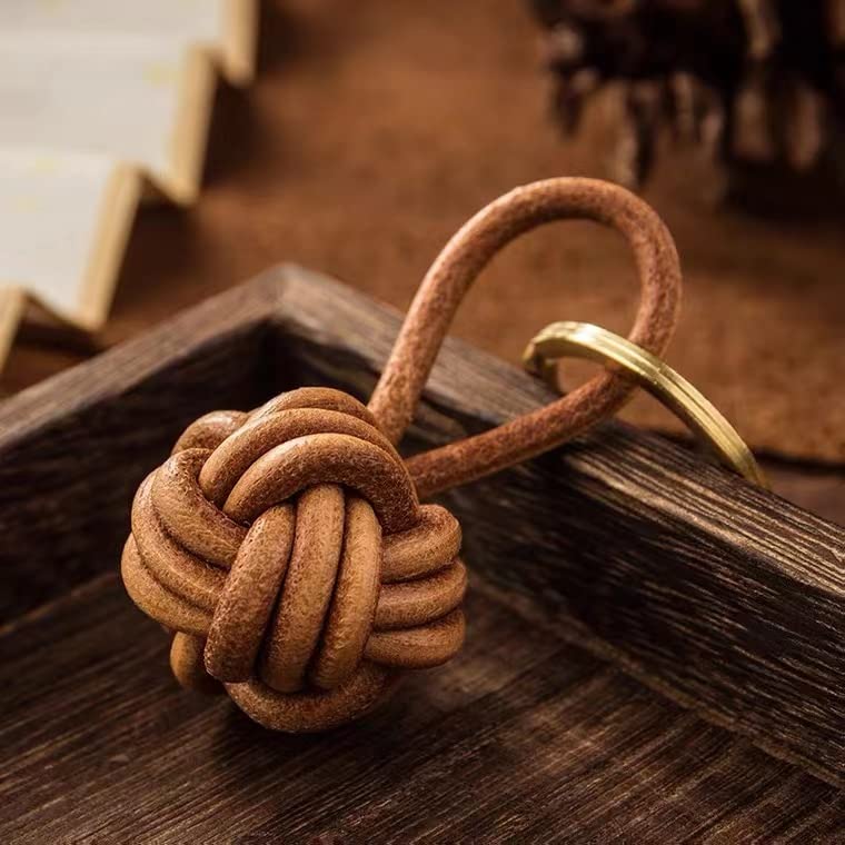 Miniatura 5 de Leather Tassel KeyChain Hand Woven ball Braided leather rope Fob CharmPersonalized Key Holder Charm PendantBrass key ring.