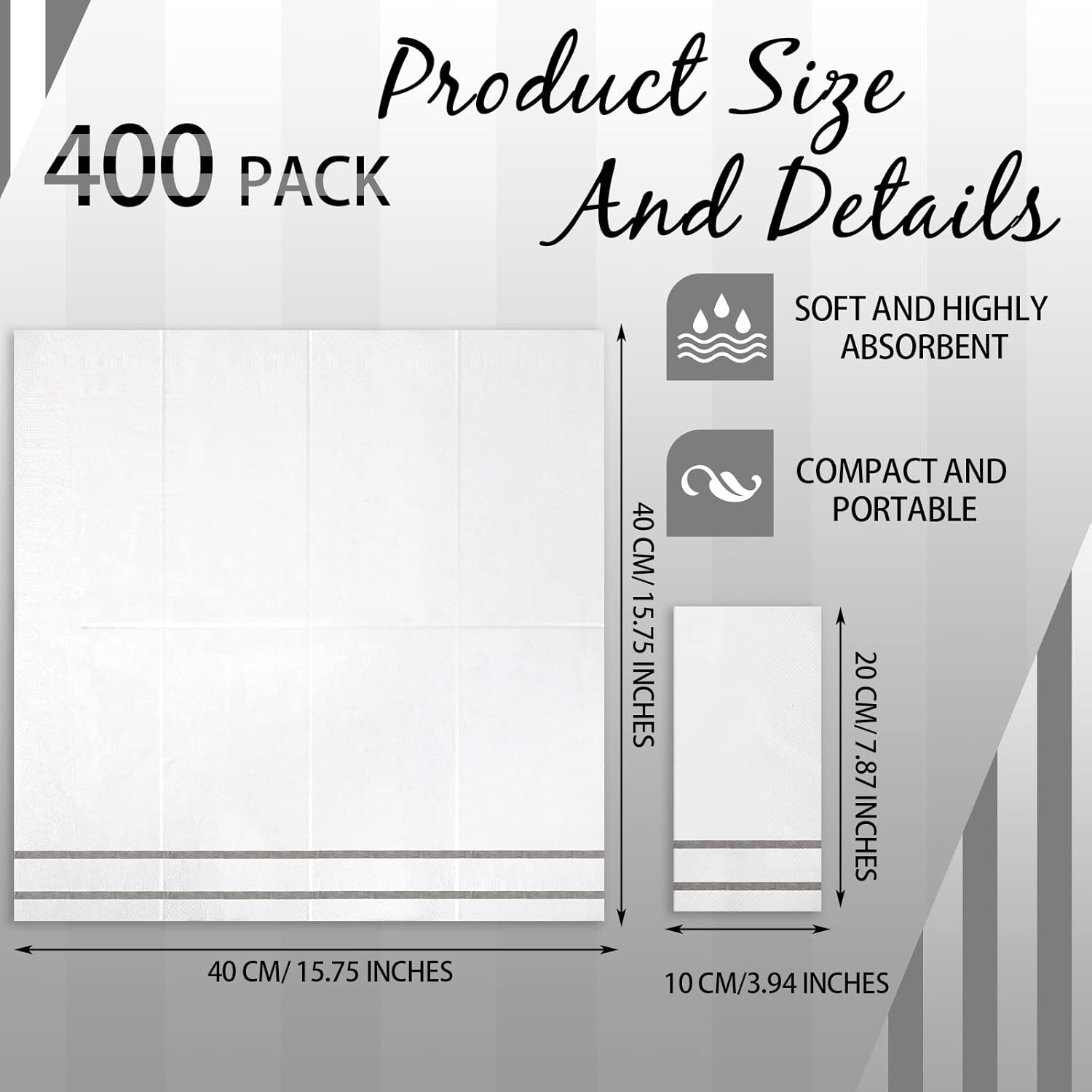 400 Pack Disposable Guest Towels for Bathroom Paper Hand Towels Bulk Elegant Dinner Napkins Decorative Paper Napkins for Bathroom Kitchen Parties Weddings (Silver Gray)